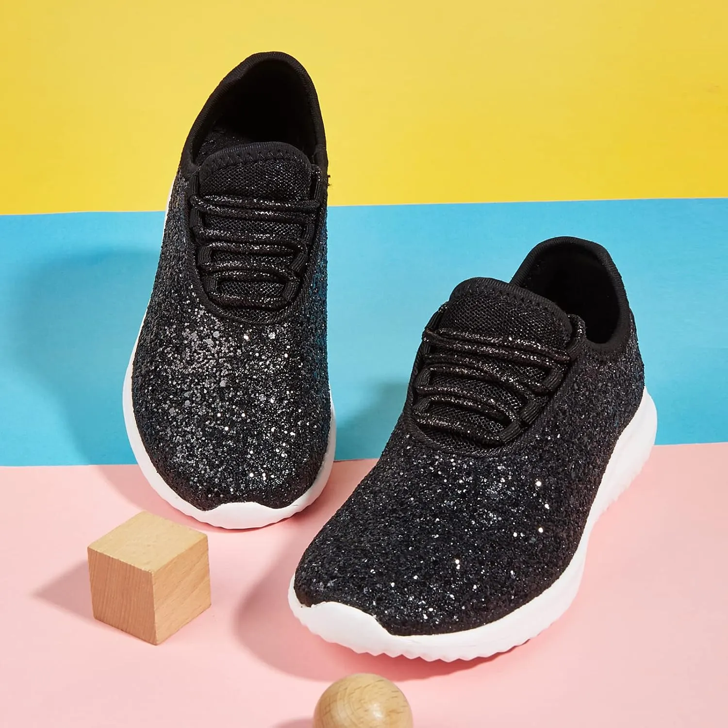 K KIP WOK Girls Glitter Sneakers Sparkle Slip On Walking Shoes for Kids/Children Breathable Running Sneakers