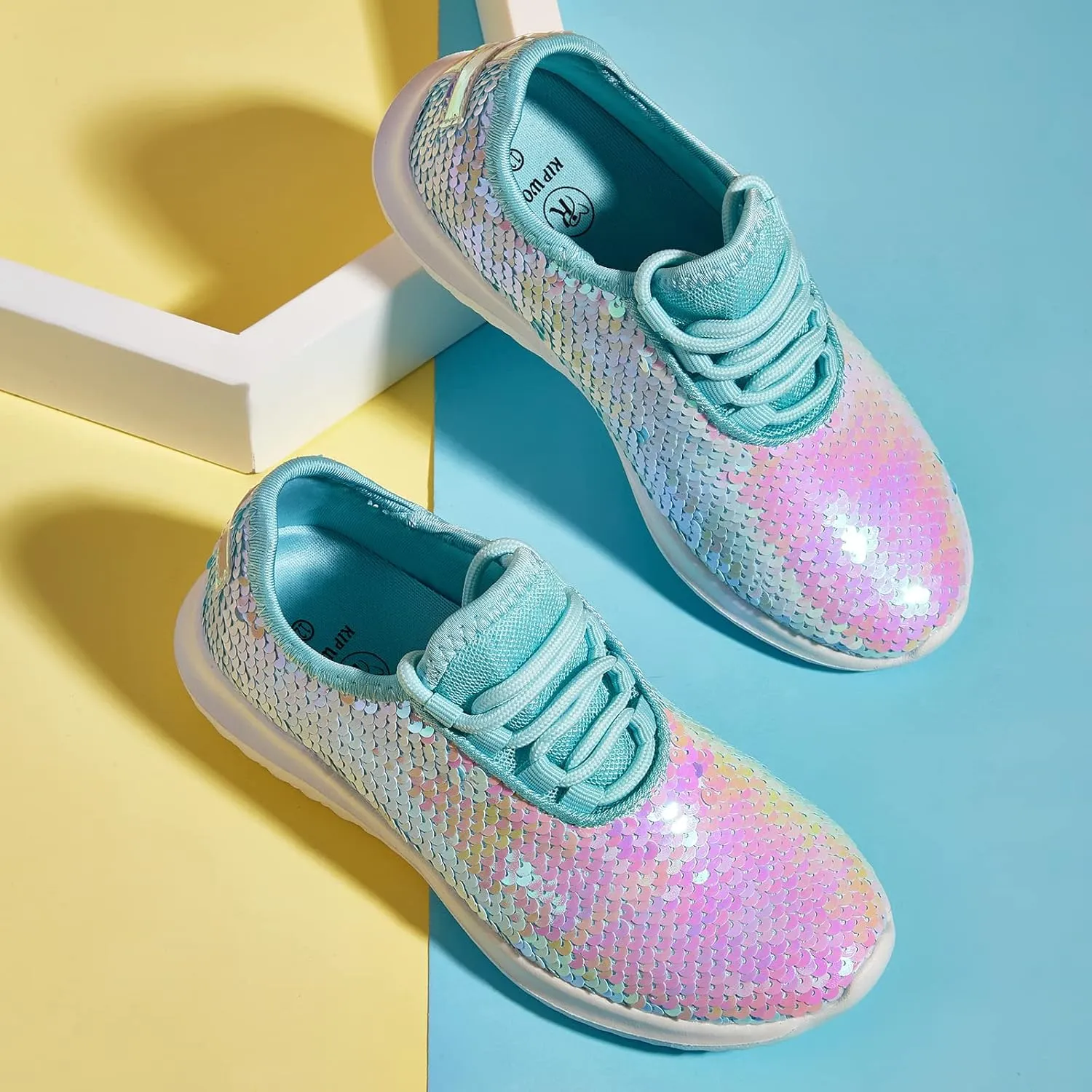 K KIP WOK Girls Glitter Sneakers Sparkle Slip On Walking Shoes for Kids/Children Breathable Running Sneakers