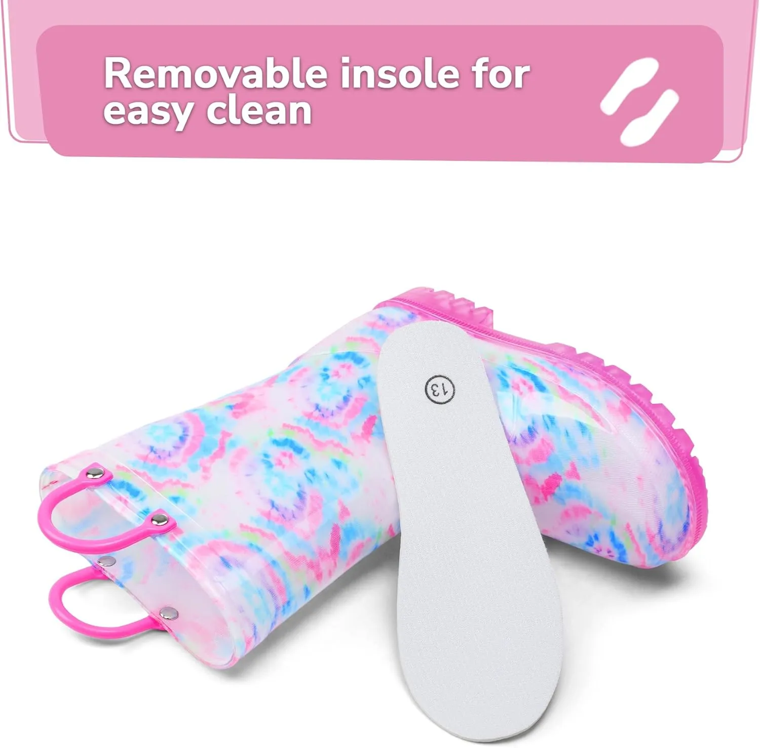 K KomForme Girls Boys Rain Boots Waterproof with Easy on Handles for Toddler/Little Kid/Big Kid