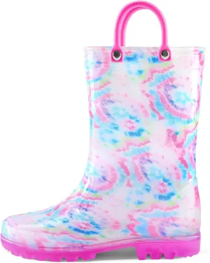 K KomForme Girls Boys Rain Boots Waterproof with Easy on Handles for Toddler/Little Kid/Big Kid