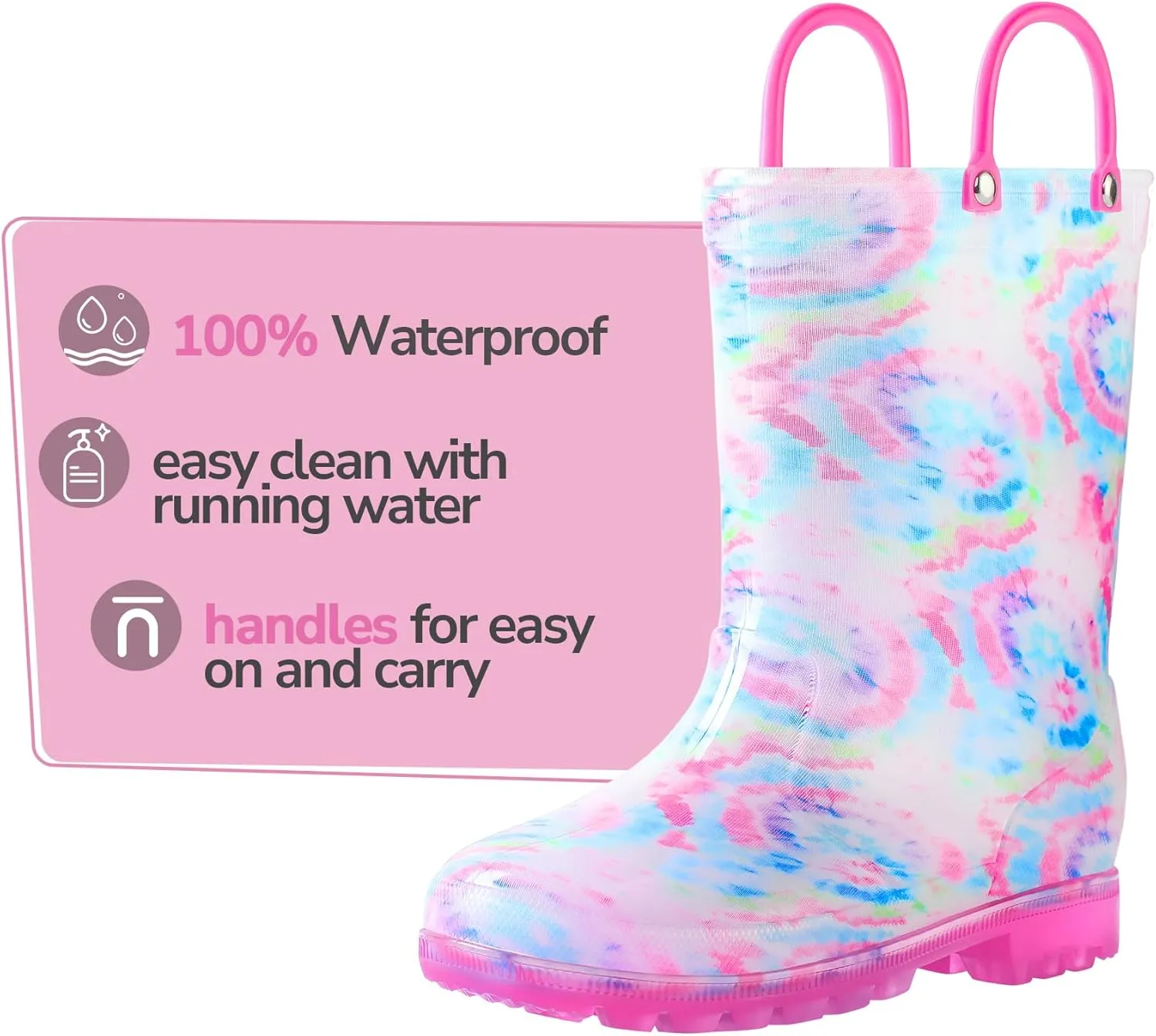 K KomForme Girls Boys Rain Boots Waterproof with Easy on Handles for Toddler/Little Kid/Big Kid