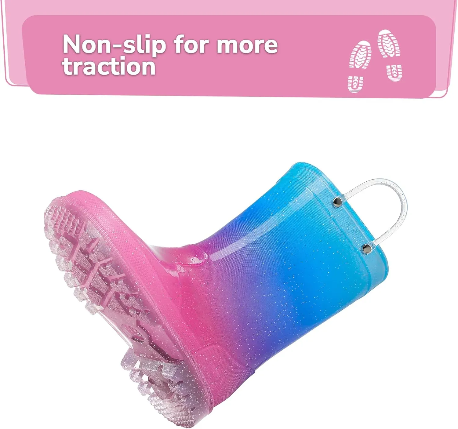 K KomForme Girls Boys Rain Boots Waterproof with Easy on Handles for Toddler/Little Kid/Big Kid