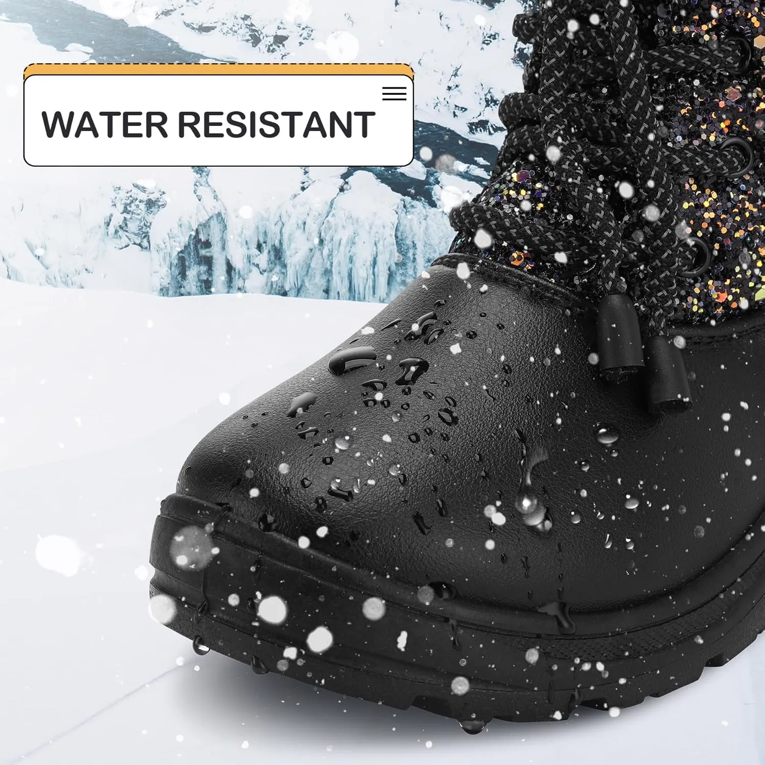 K KomForme Girls Glitter Snow Boots Kids Bungee Lacing Warm Faux Fur-Lined Anti-Slip Outdoor Winter Shoes Toddler/Little Kid/Big Kid
