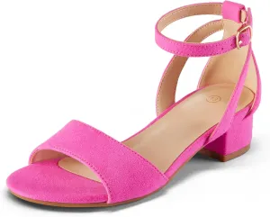 K KomForme Girls Sandals Low Chunky Heels Dress Pumps Ankle Strap Open Toe Flower Wedding Party Dress Shoes for Toddler/Little Kid/Big Kid
