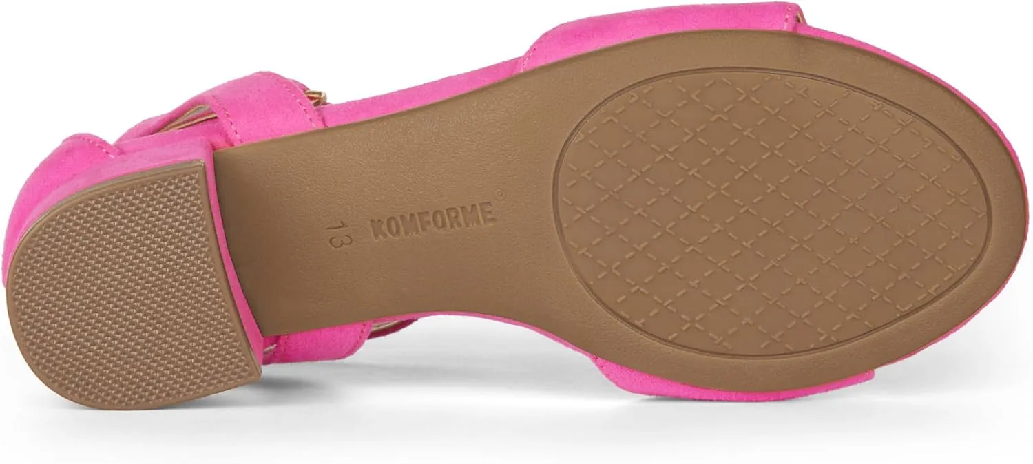 K KomForme Girls Sandals Low Chunky Heels Dress Pumps Ankle Strap Open Toe Flower Wedding Party Dress Shoes for Toddler/Little Kid/Big Kid
