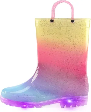 K KomForme Kids Rain Boots, Waterproof Light up Boots with Easy-on Handles