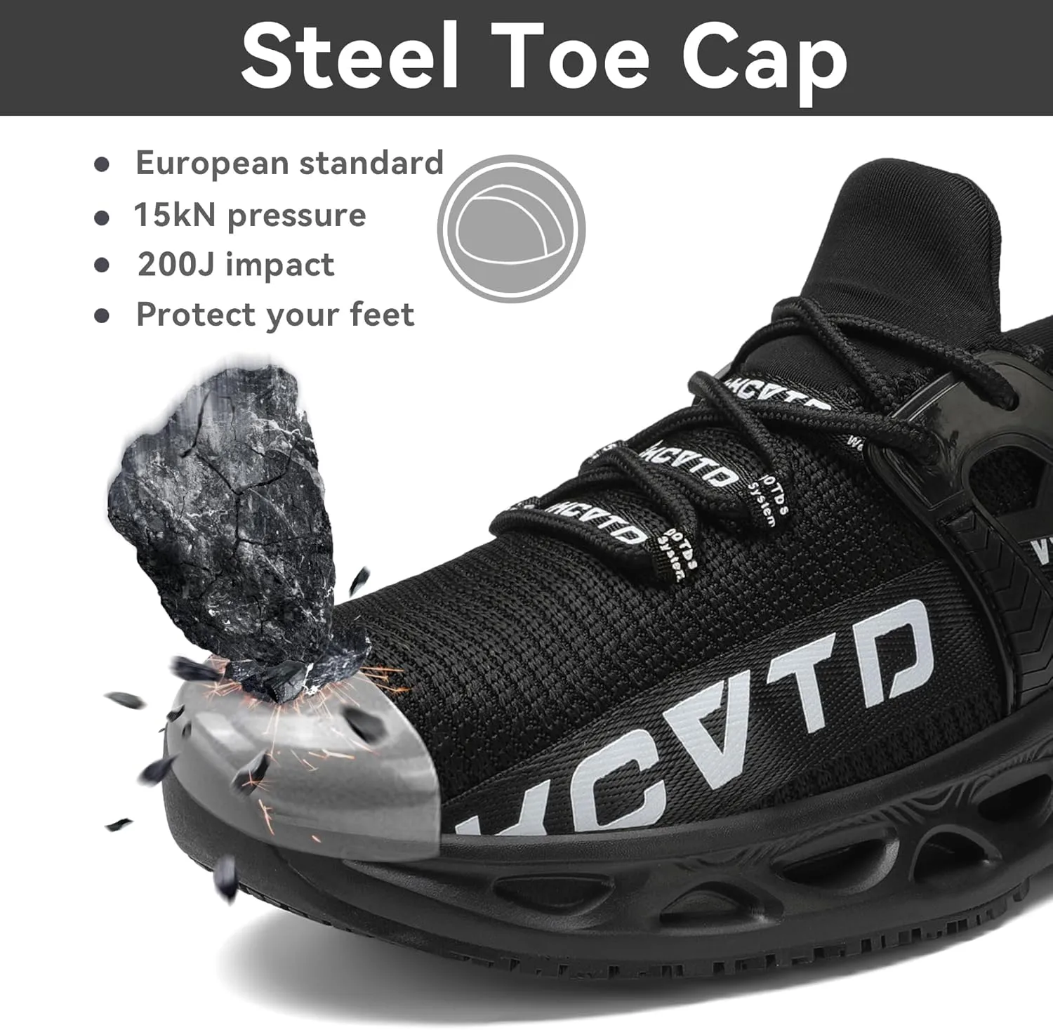 KCVTD Steel Toe Shoes for Men Safety Work Shoes Women Indestructible Steel Toe Sneakers Puncture Proof Slip Resistant Construction Shoe
