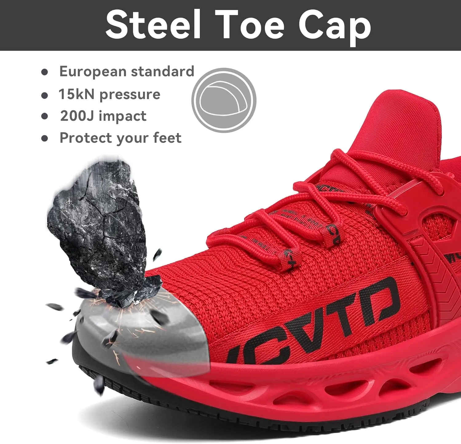 KCVTD Steel Toe Shoes for Men Safety Work Shoes Women Indestructible Steel Toe Sneakers Puncture Proof Slip Resistant Construction Shoe