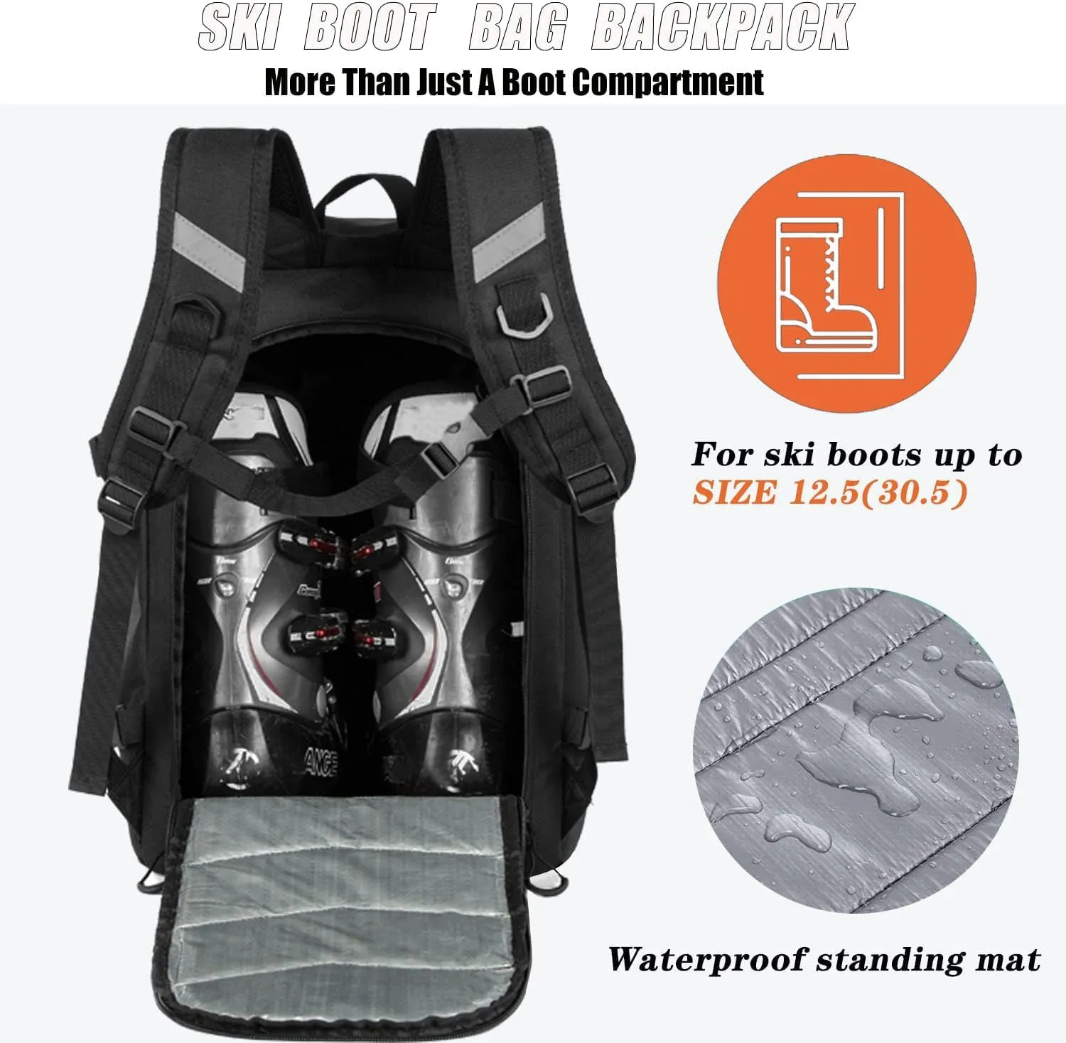 KEOFID 50L Ski Boot Bag Backpack, Waterproof Ski Bag, Travel Backpack for Ski Helmet, Snowboard