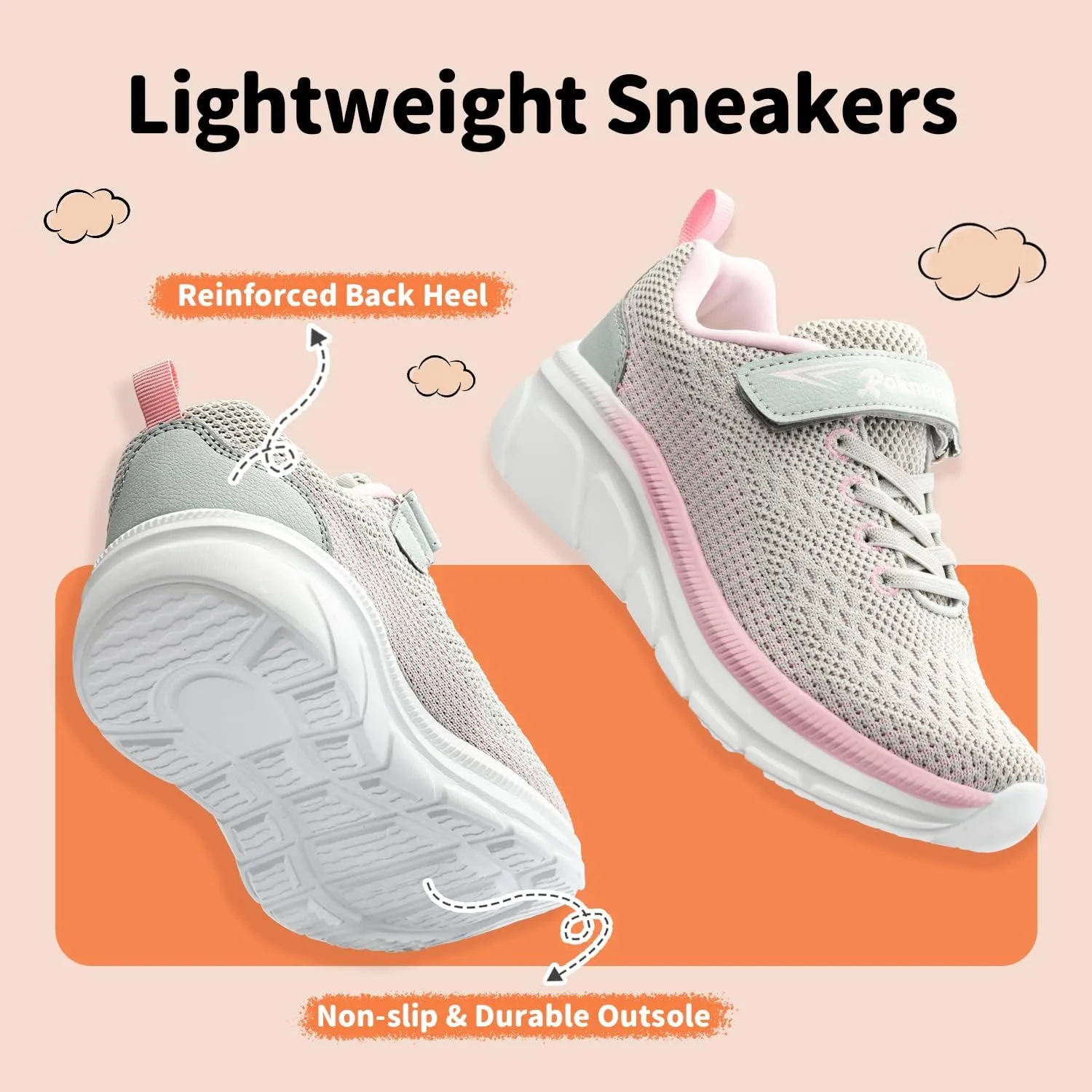 Kids Sneakers for Boys Girls Athletic Running Walking Shoes Lightweight Sports Tennis Shoes Adjustable Strap Sneaker for Little Kid Big Kid Gym School