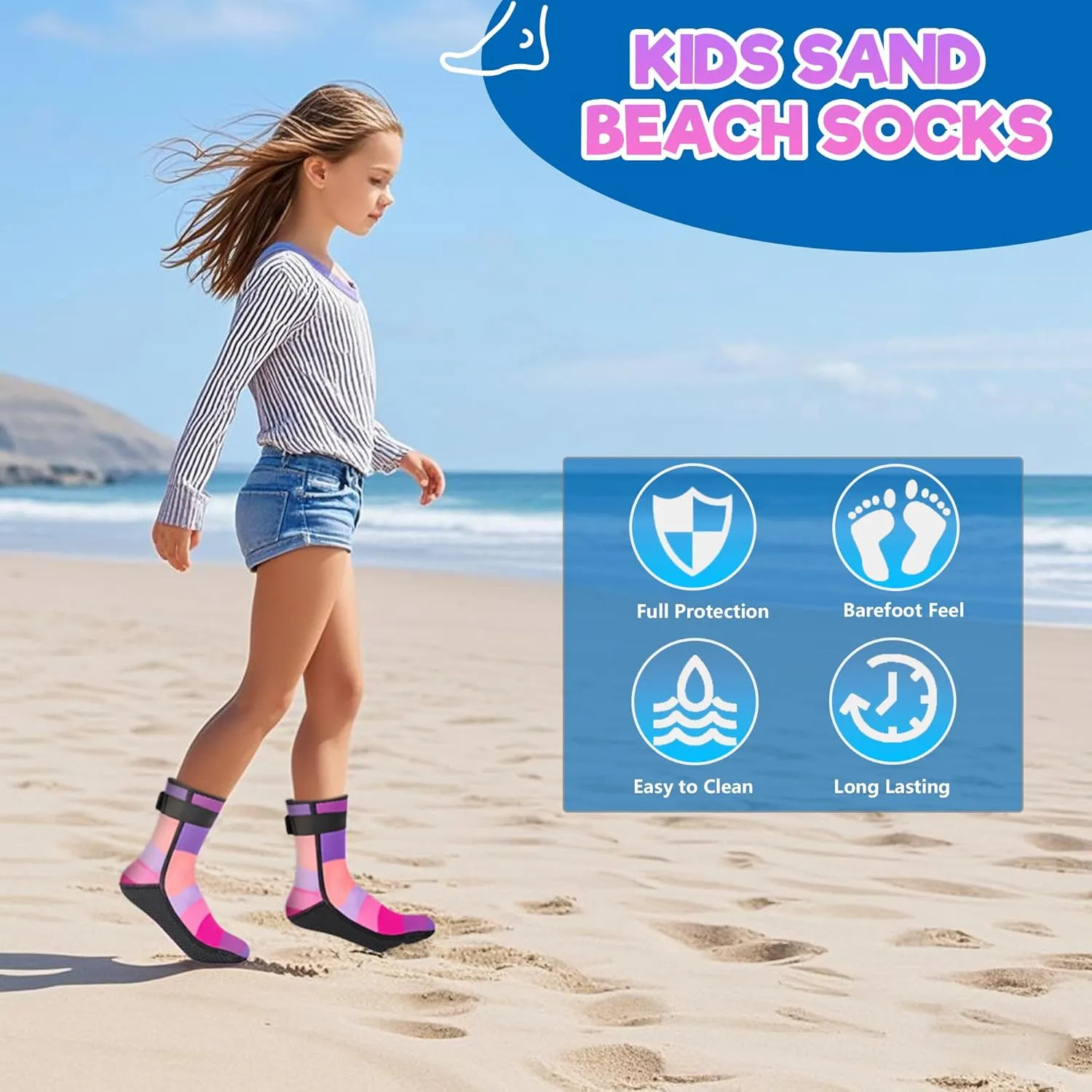 Kids Water Socks 3mm, Neoprene Anti-Slip Sand Socks for Swimming Surfing Beach Diving Boots Water Sports, Keep Feet Warm and Safe