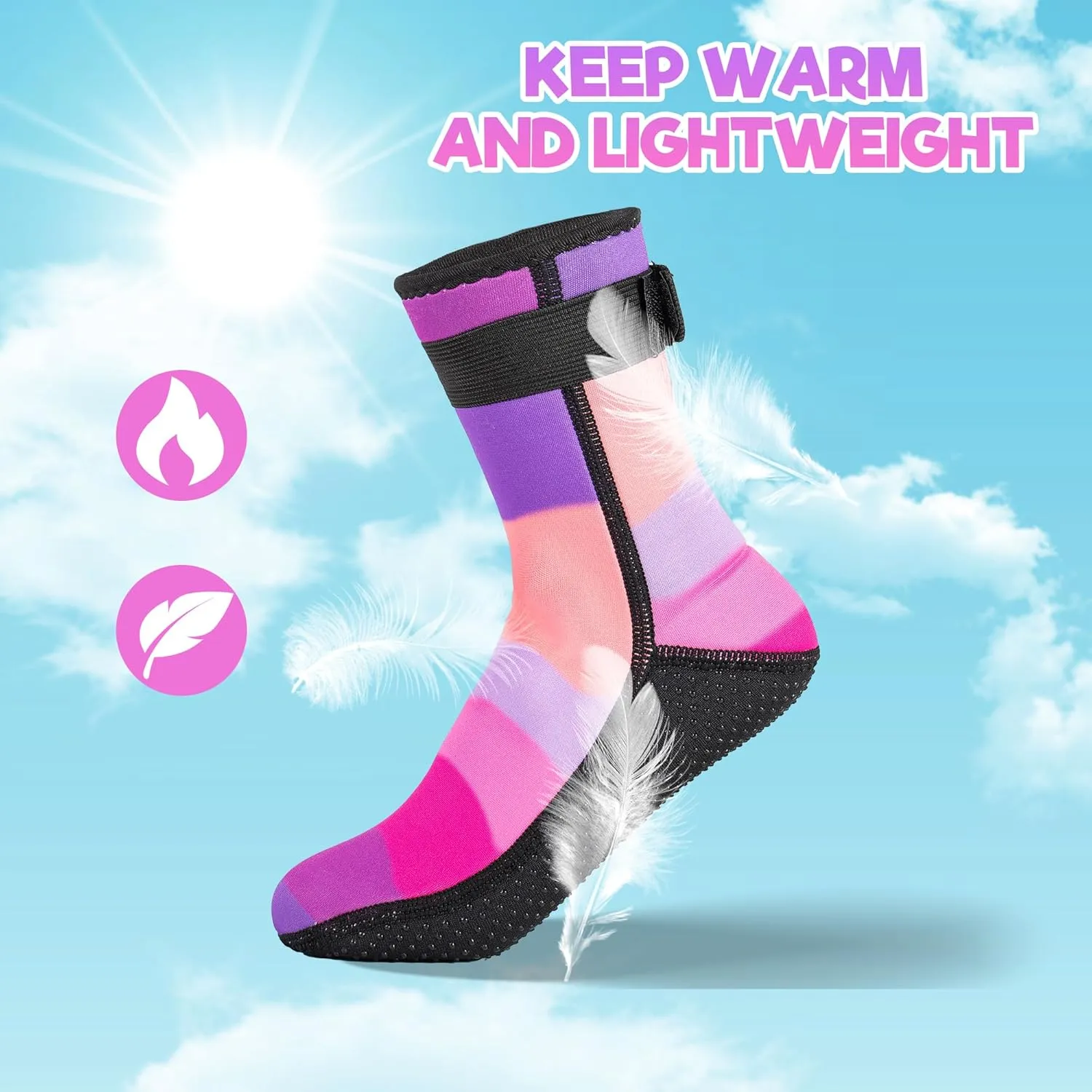 Kids Water Socks 3mm, Neoprene Anti-Slip Sand Socks for Swimming Surfing Beach Diving Boots Water Sports, Keep Feet Warm and Safe