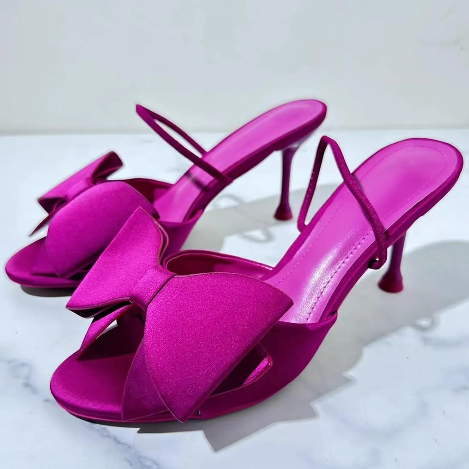 Kitten Heels Bow Mules for Women Round Toe Sling Back Heels Sandals