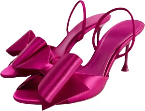 Kitten Heels Bow Mules for Women Round Toe Sling Back Heels Sandals