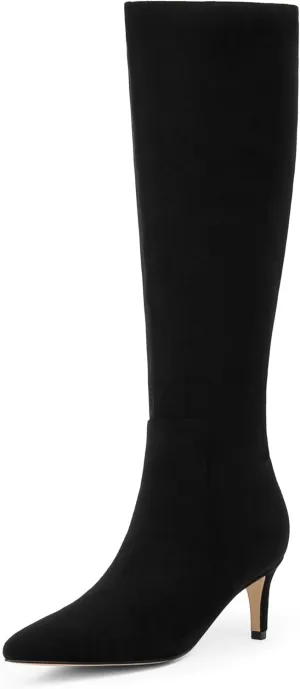 Knee High Boots Women Tall Boots Pointed Toe Kitten Heel Boots for Women Side Zipper Long Fall Boots Women Knee High Boots Size 6-11