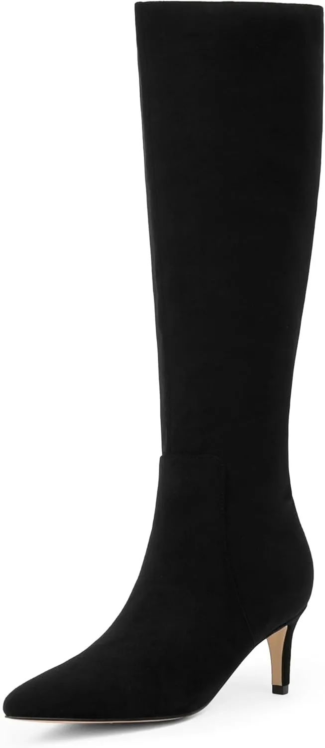 Knee High Boots Women Tall Boots Pointed Toe Kitten Heel Boots for Women Side Zipper Long Fall Boots Women Knee High Boots Size 6-11