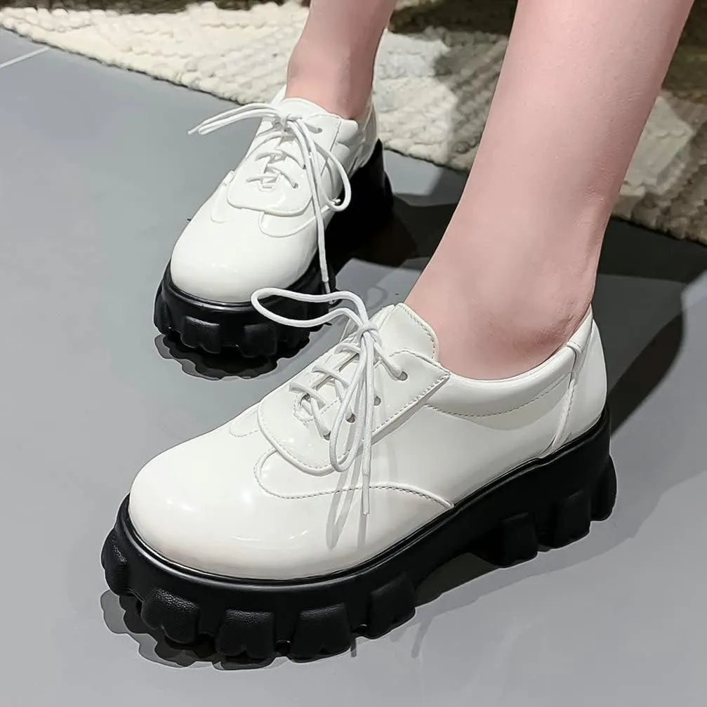 KOKOMOMO Womens Platform Oxford Shoes Chunky Platform Loafers Goth Buckle Shoes