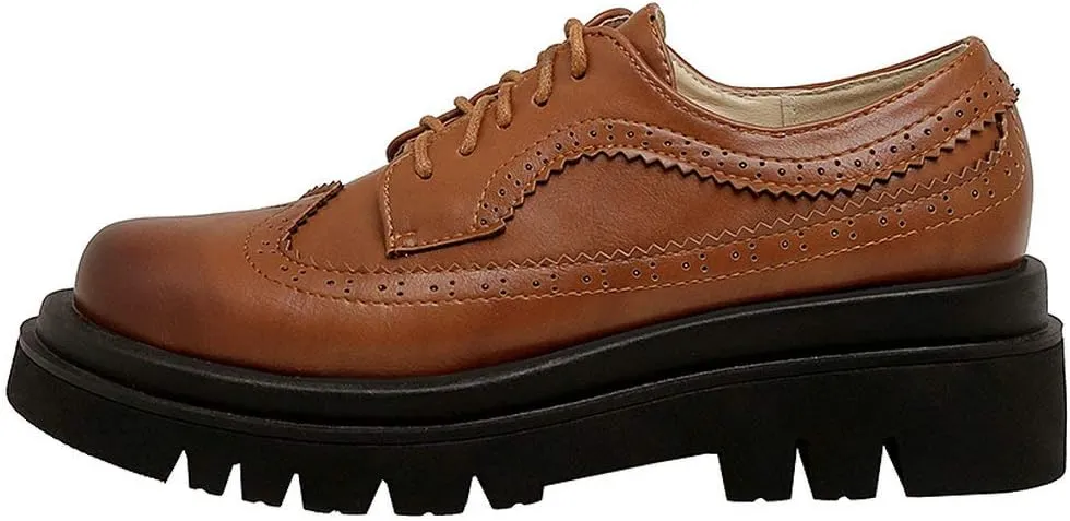 KOKOMOMO Womens Wingtip Platform Oxfords Chunky Vintage Lace Up Heels Shoes