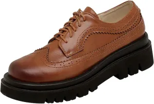 KOKOMOMO Womens Wingtip Platform Oxfords Chunky Vintage Lace Up Heels Shoes