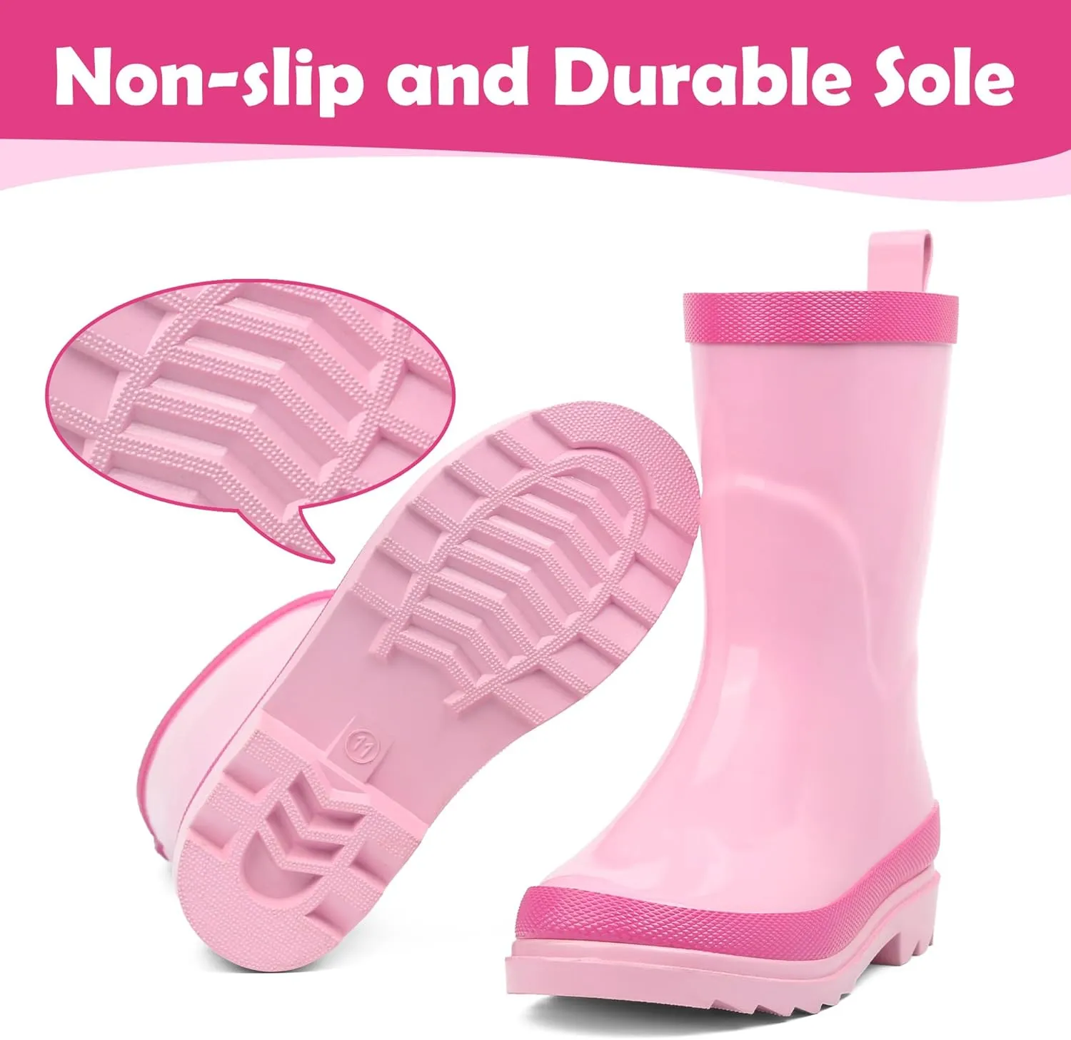landchief Kids Rain Boots Premium Collection, Waterproof Natural Rubber Boots for Toddlers and Kids