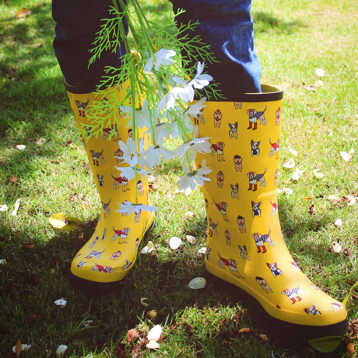landchief Rain Boots for Women, Waterproof Ladies Tall Knee High Rubber boots,Comfort Garden Boots Anti-Slip Mid Heel Women Rain Shoes Outdoor