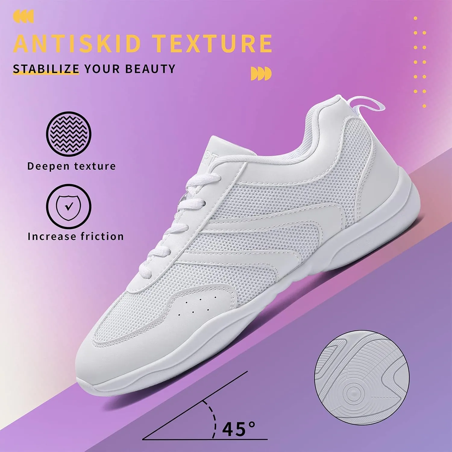 LANDHIKER Cheer Shoes for Women, Girls & Youth - White Cheerleading Gear, Dance, Sports, Tennis Training Athletic Flats Breathable Kids Sneakers