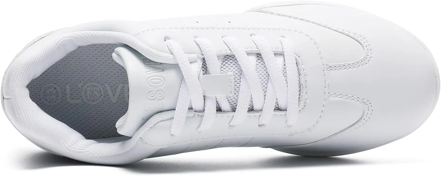 LANDHIKER Cheer Shoes Girls White Dance Shoes Youth Cheerleading Sports Training Athletic Comfortable Shoes Flats Girl