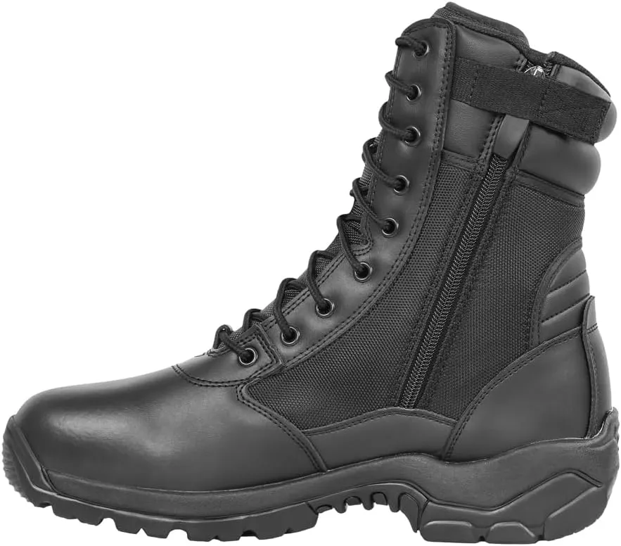 LAPG Women's Core 8" Tactical Side-Zip Duty Boots, Slip-Resistant, Lightweight, Breathable, Durable Footwear for Work and Outdoor Adventures, Black