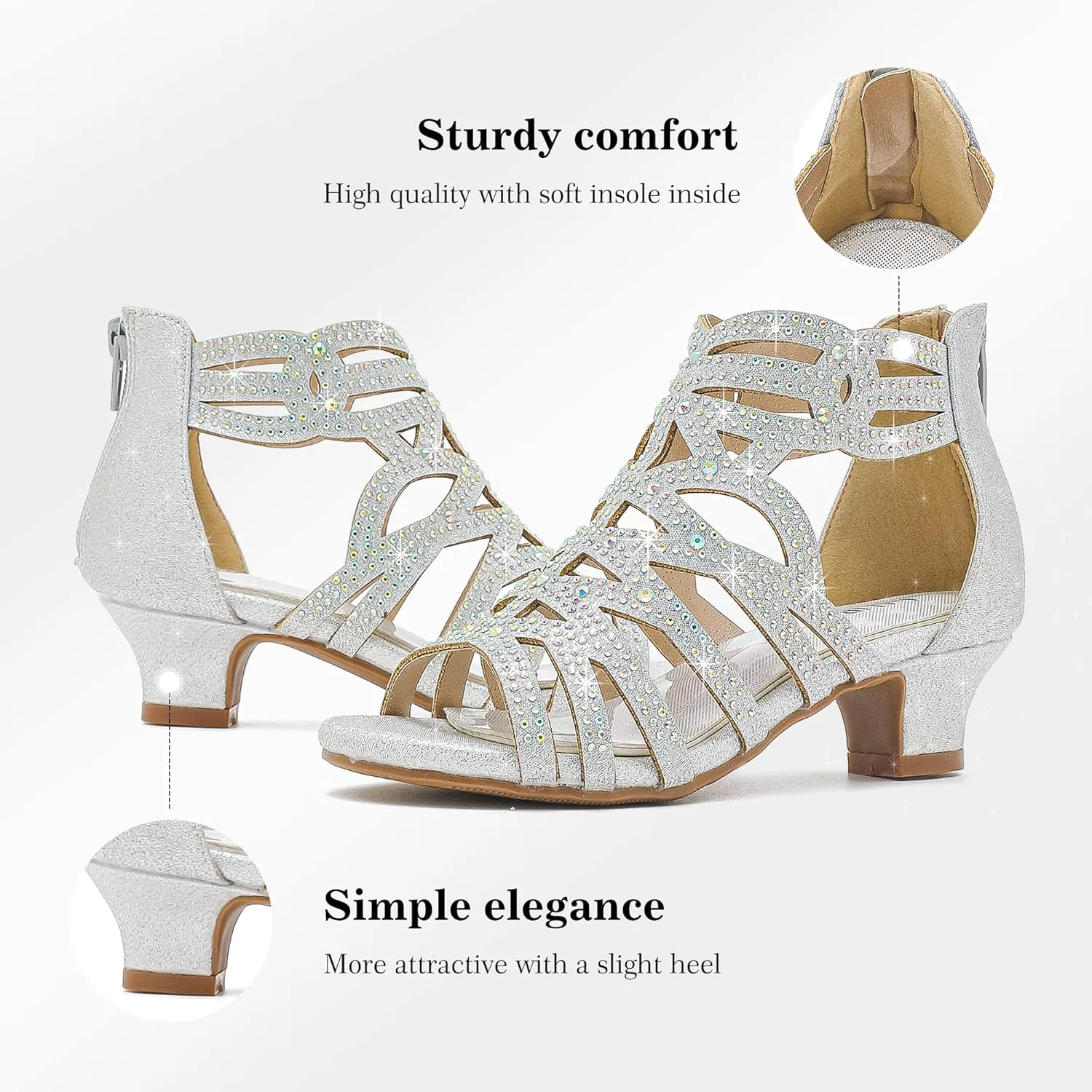 Little Girls Sandals High Heels Formal Shoes Open Toe Pump Sandals Glitter Party Wedding Shoes for Big Kids Toddler