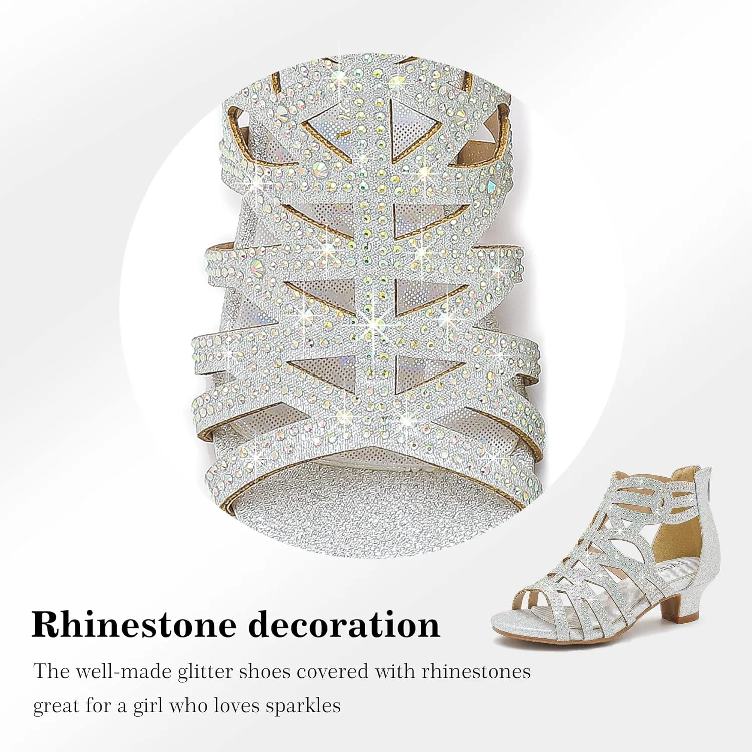 Little Girls Sandals High Heels Formal Shoes Open Toe Pump Sandals Glitter Party Wedding Shoes for Big Kids Toddler