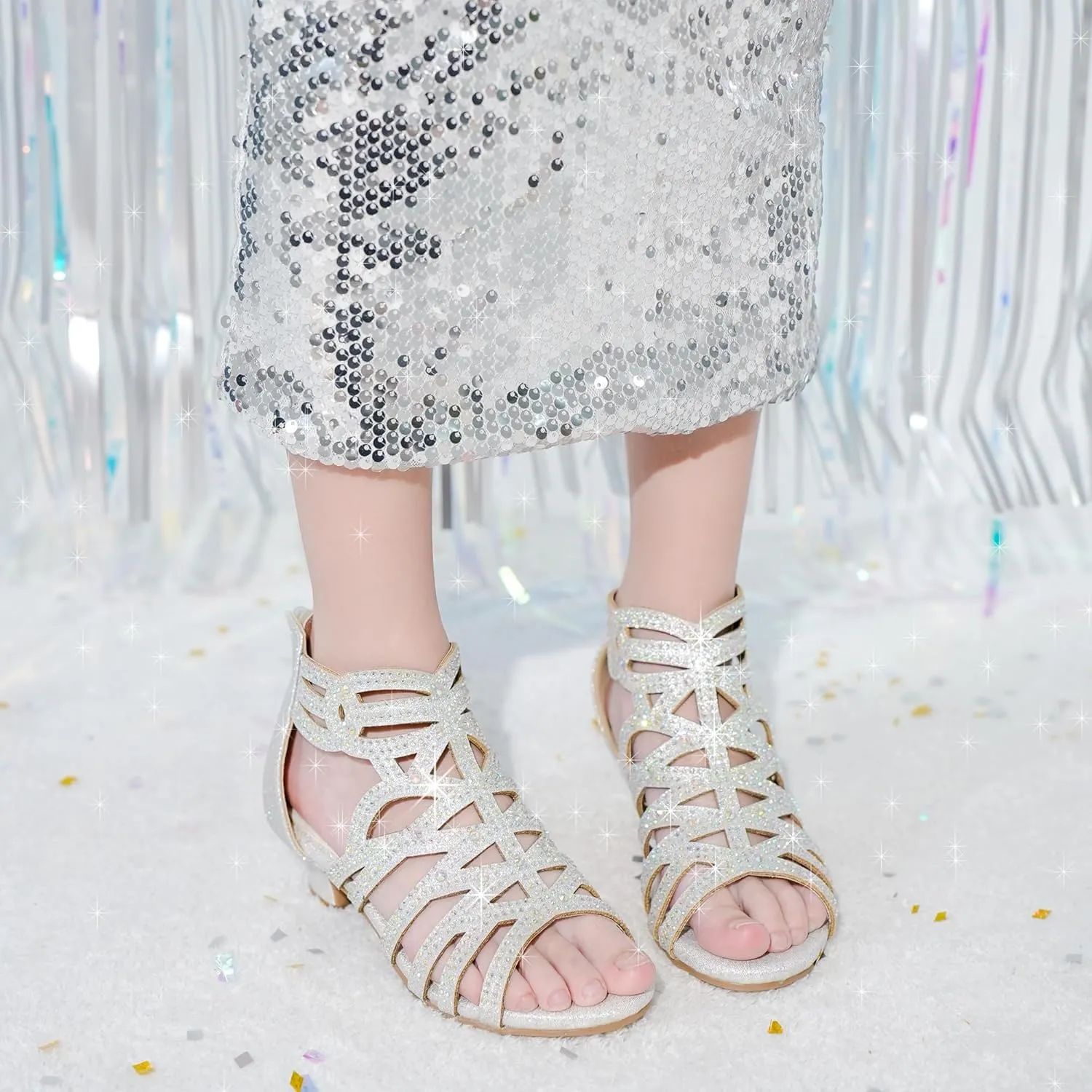 Little Girls Sandals High Heels Formal Shoes Open Toe Pump Sandals Glitter Party Wedding Shoes for Big Kids Toddler