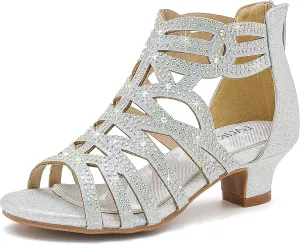 Little Girls Sandals High Heels Formal Shoes Open Toe Pump Sandals Glitter Party Wedding Shoes for Big Kids Toddler