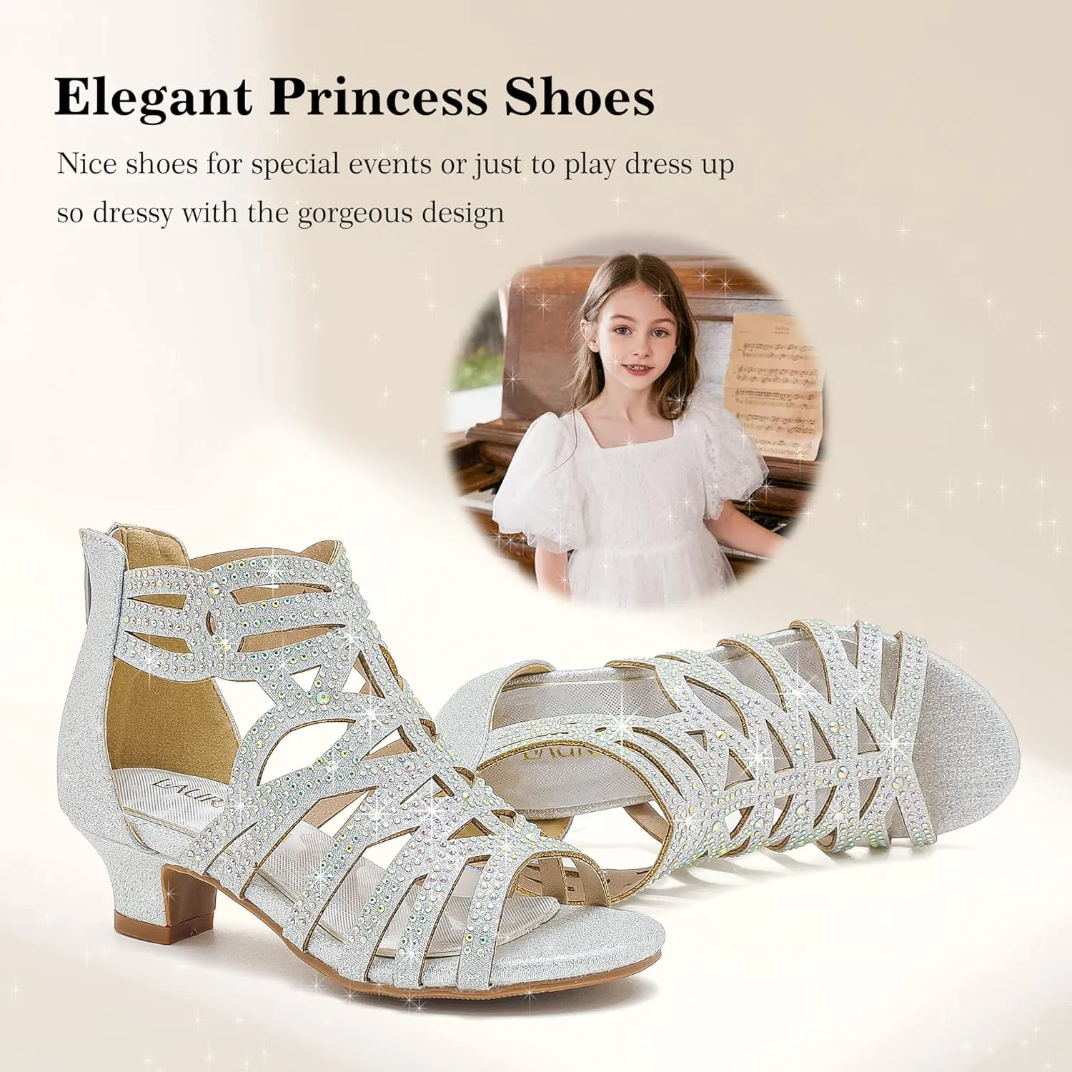 Little Girls Sandals High Heels Formal Shoes Open Toe Pump Sandals Glitter Party Wedding Shoes for Big Kids Toddler