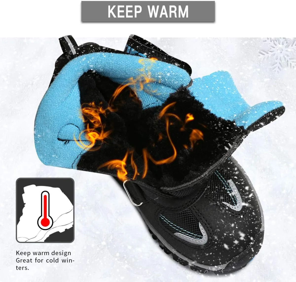 Littleplum Boys Snow Boots Winter Waterproof Antiskid Boots Hiking Outdoor Shoes Booties for Unisex Kids (Little Kid/Big Kid)