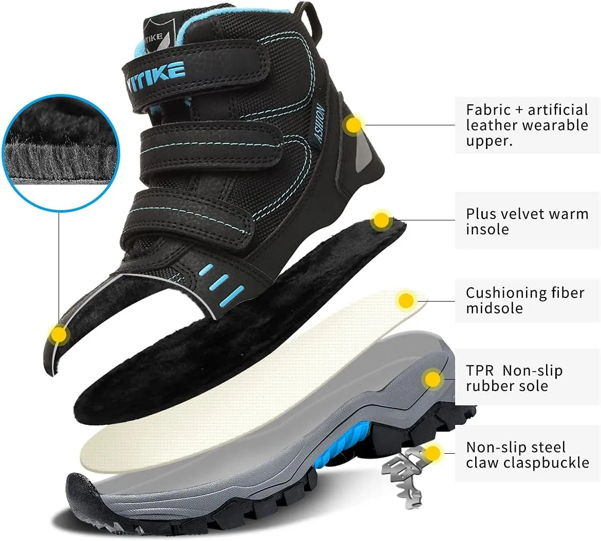 Littleplum Boys Snow Boots Winter Waterproof Antiskid Boots Hiking Outdoor Shoes Booties for Unisex Kids (Little Kid/Big Kid)