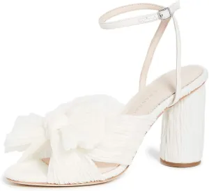 Loeffler Randall Women's Camellia Pleated Bow Heel with Ankle Strap, Pearl, Off White, White, 8 Medium US
