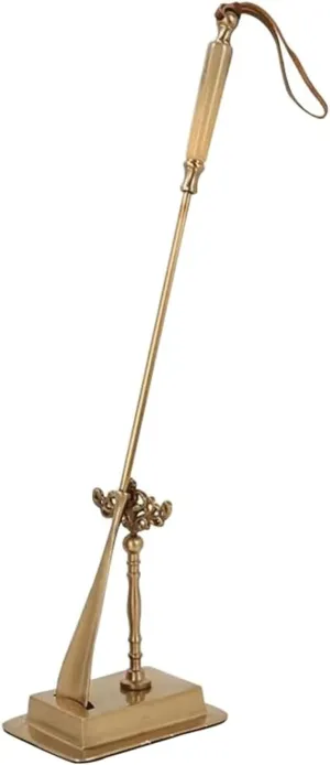 Long Handle Shoe Horn with Base for The Elderly Vintage Brass Shoe Helper Self-Standing Shoe Lifter, Stable and Durable for Home Use