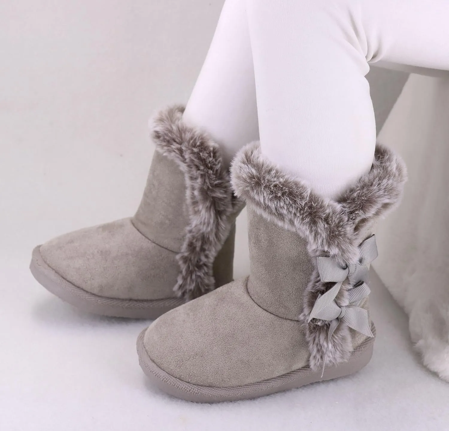 LONSOEN Kids Girls Boys Winter Warm Boots Suede Lightweight Faux Fur Lined Mid Calf Snow Boots for Toddler/Little Kid