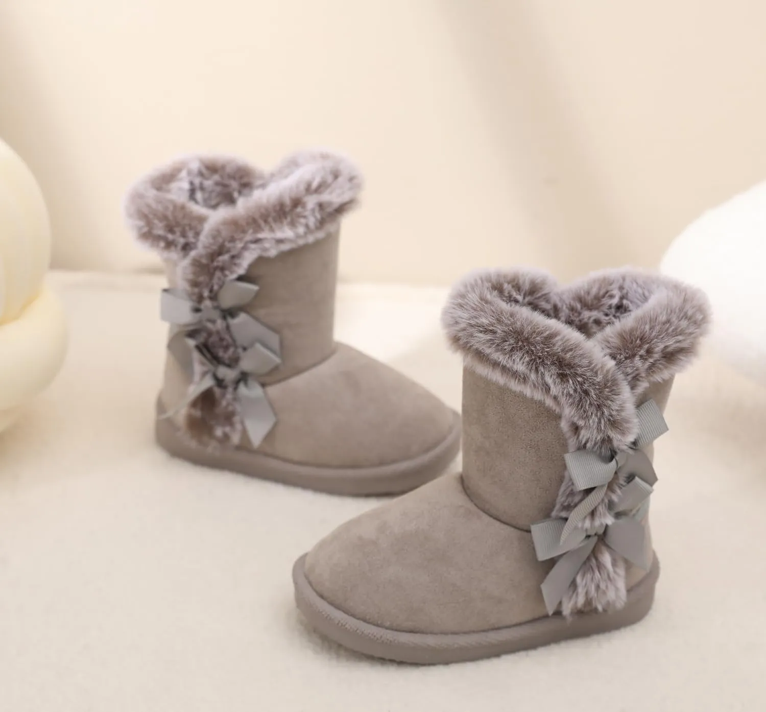 LONSOEN Kids Girls Boys Winter Warm Boots Suede Lightweight Faux Fur Lined Mid Calf Snow Boots for Toddler/Little Kid