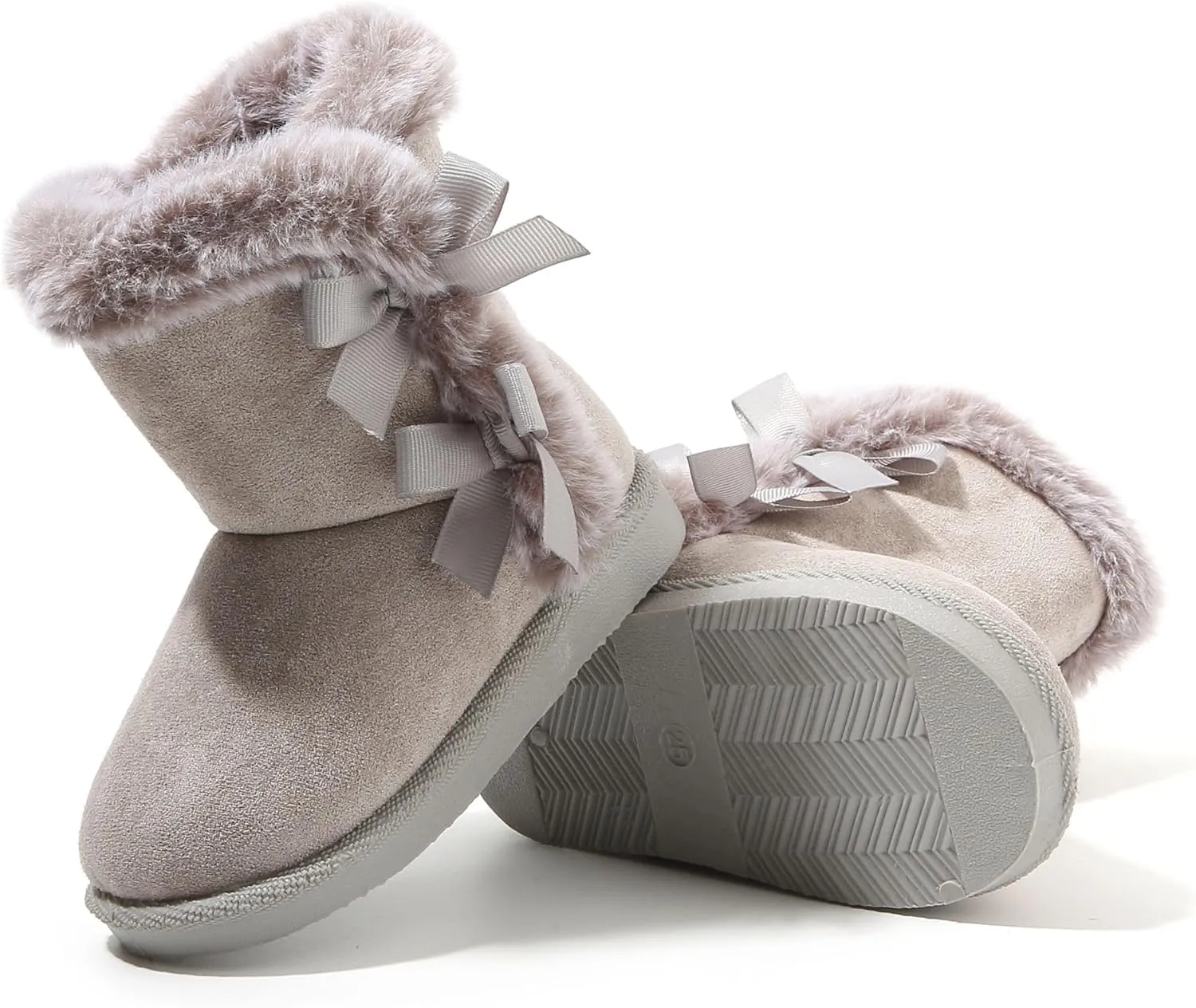 LONSOEN Kids Girls Boys Winter Warm Boots Suede Lightweight Faux Fur Lined Mid Calf Snow Boots for Toddler/Little Kid