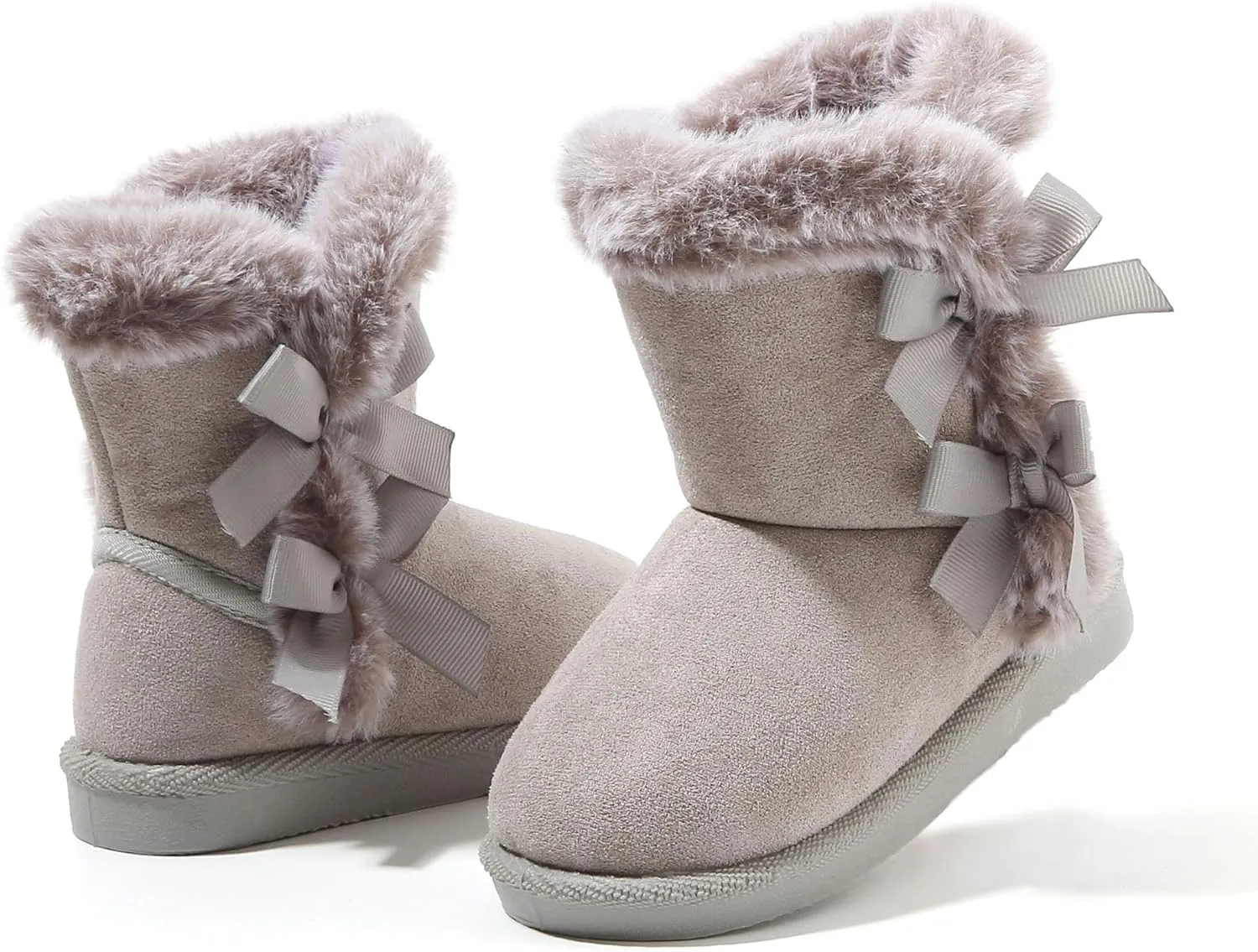 LONSOEN Kids Girls Boys Winter Warm Boots Suede Lightweight Faux Fur Lined Mid Calf Snow Boots for Toddler/Little Kid