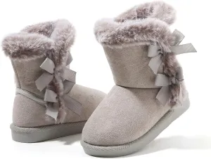 LONSOEN Kids Girls Boys Winter Warm Boots Suede Lightweight Faux Fur Lined Mid Calf Snow Boots for Toddler/Little Kid