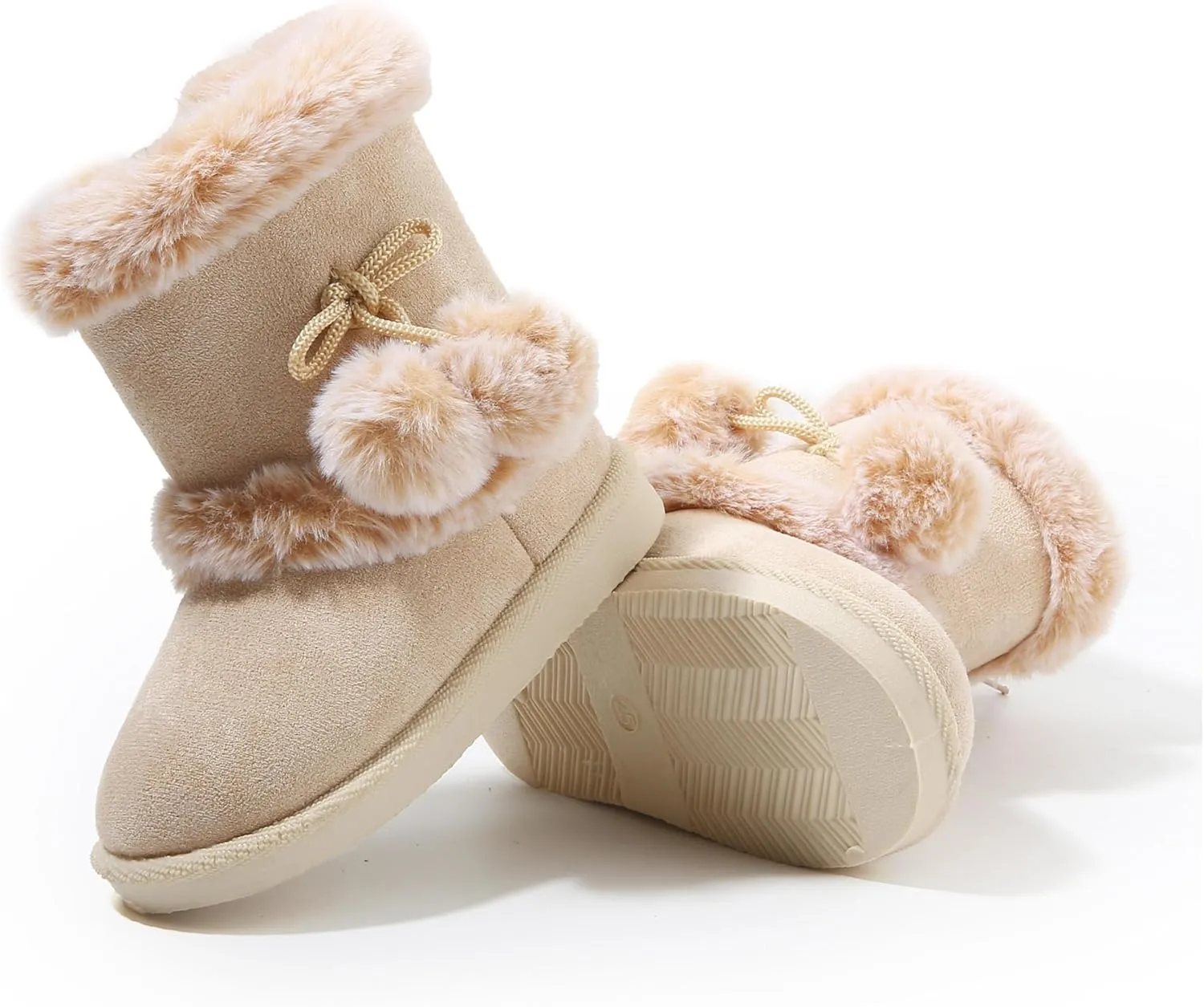 LONSOEN Kids Girls Boys Winter Warm Boots Suede Lightweight Faux Fur Lined Mid Calf Snow Boots for Toddler/Little Kid