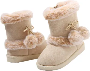 LONSOEN Kids Girls Boys Winter Warm Boots Suede Lightweight Faux Fur Lined Mid Calf Snow Boots for Toddler/Little Kid