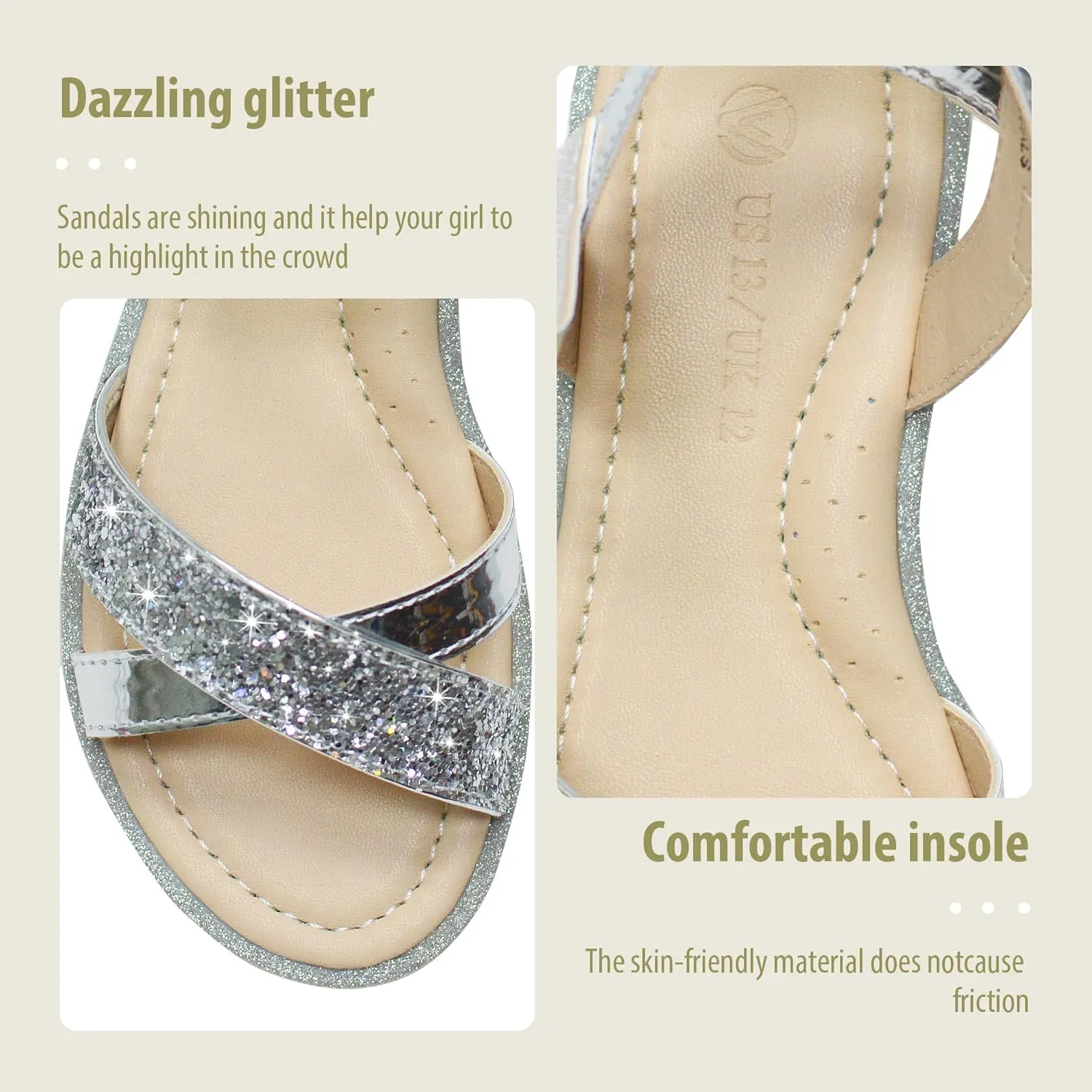LseLom Girls Sandals Cute Open Toe Sandals Glitter Party Wedding Princess Summer Flats