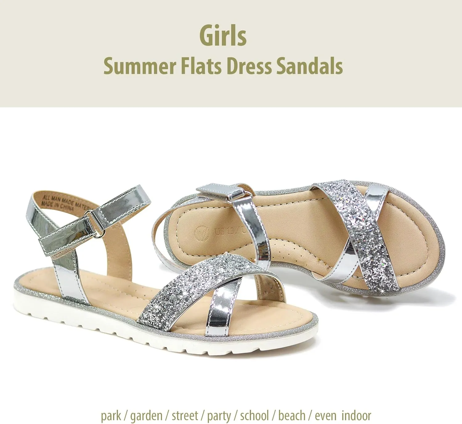 LseLom Girls Sandals Cute Open Toe Sandals Glitter Party Wedding Princess Summer Flats