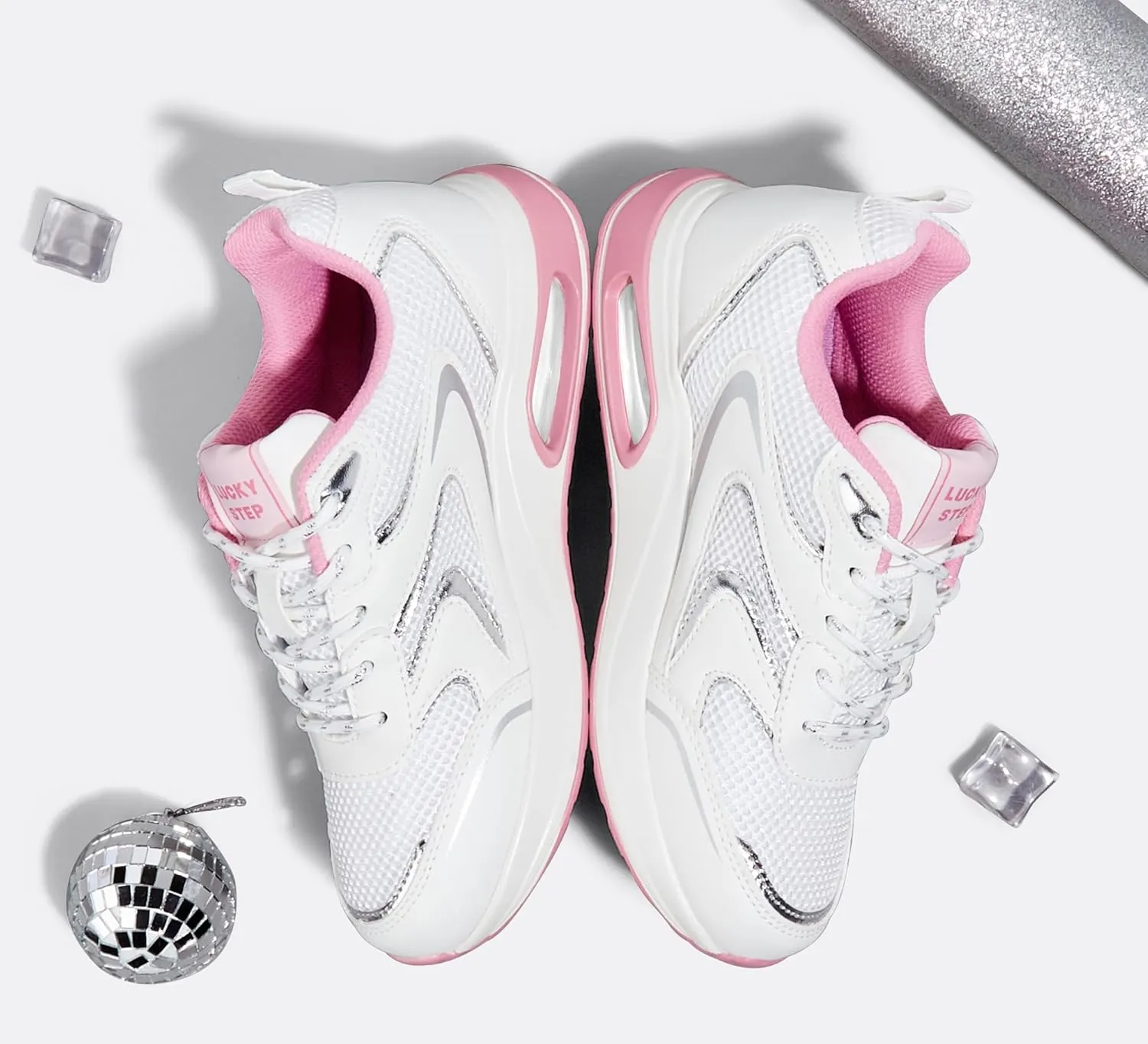 LUCKY STEP Women's Air Cushion Sneakers Rhinestone Fashion Running Gym Jogging Casual Sparkly Arch Support Walking Shoes