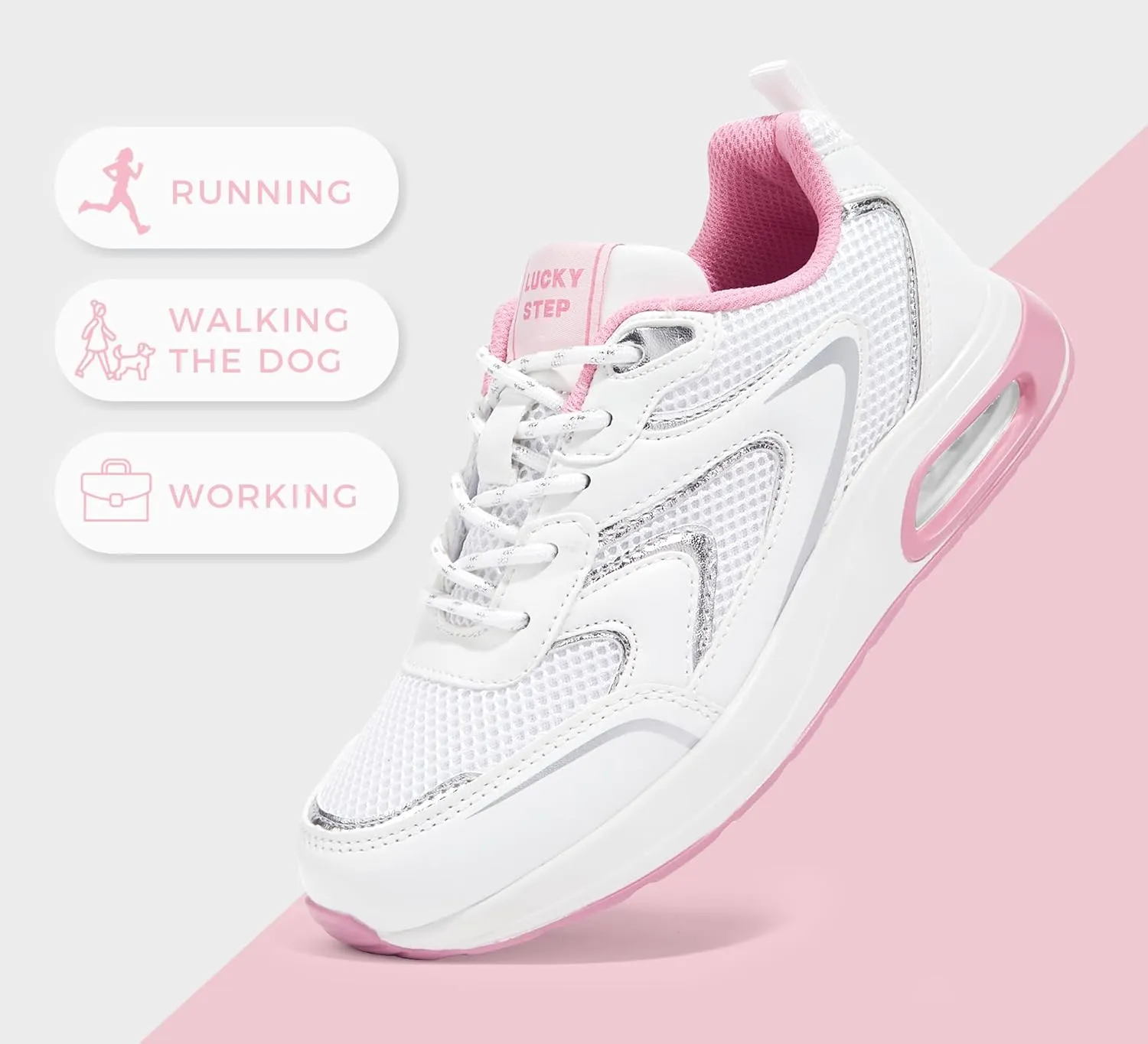 LUCKY STEP Women's Air Cushion Sneakers Rhinestone Fashion Running Gym Jogging Casual Sparkly Arch Support Walking Shoes