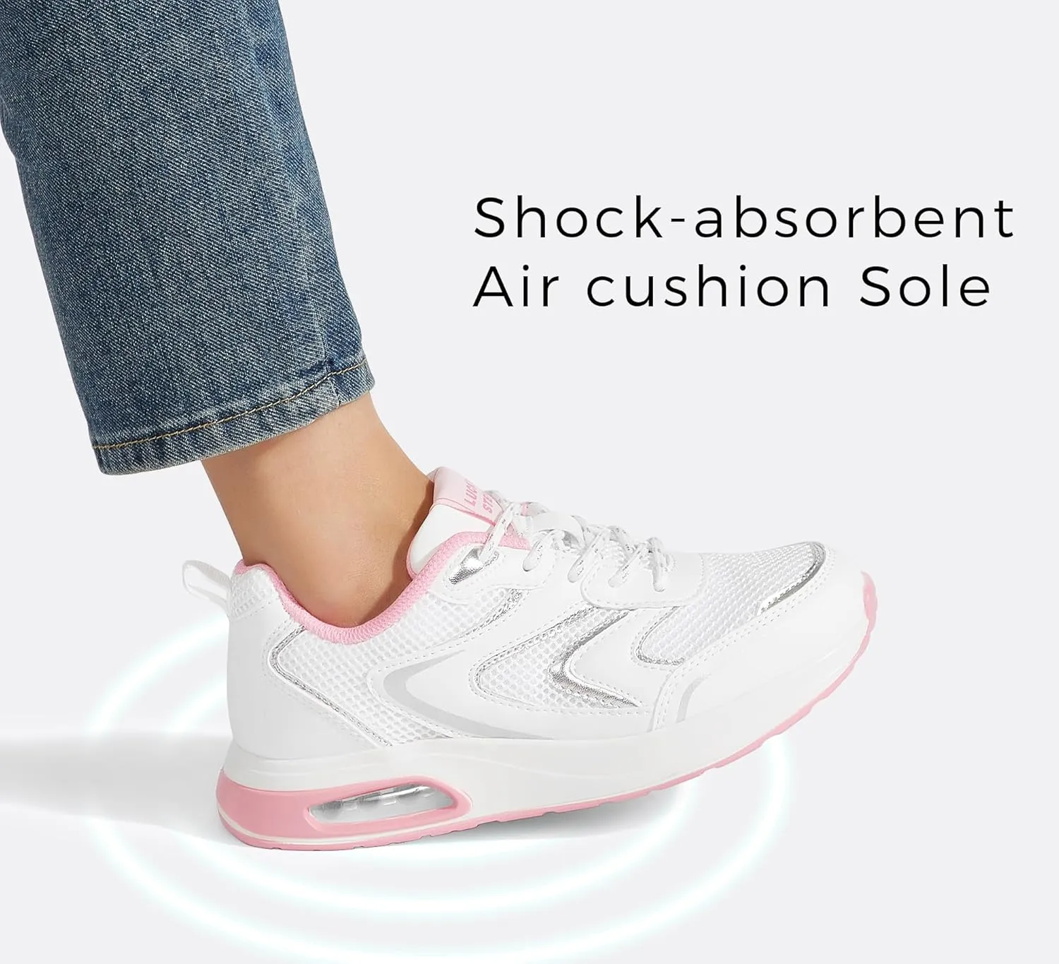 LUCKY STEP Women's Air Cushion Sneakers Rhinestone Fashion Running Gym Jogging Casual Sparkly Arch Support Walking Shoes