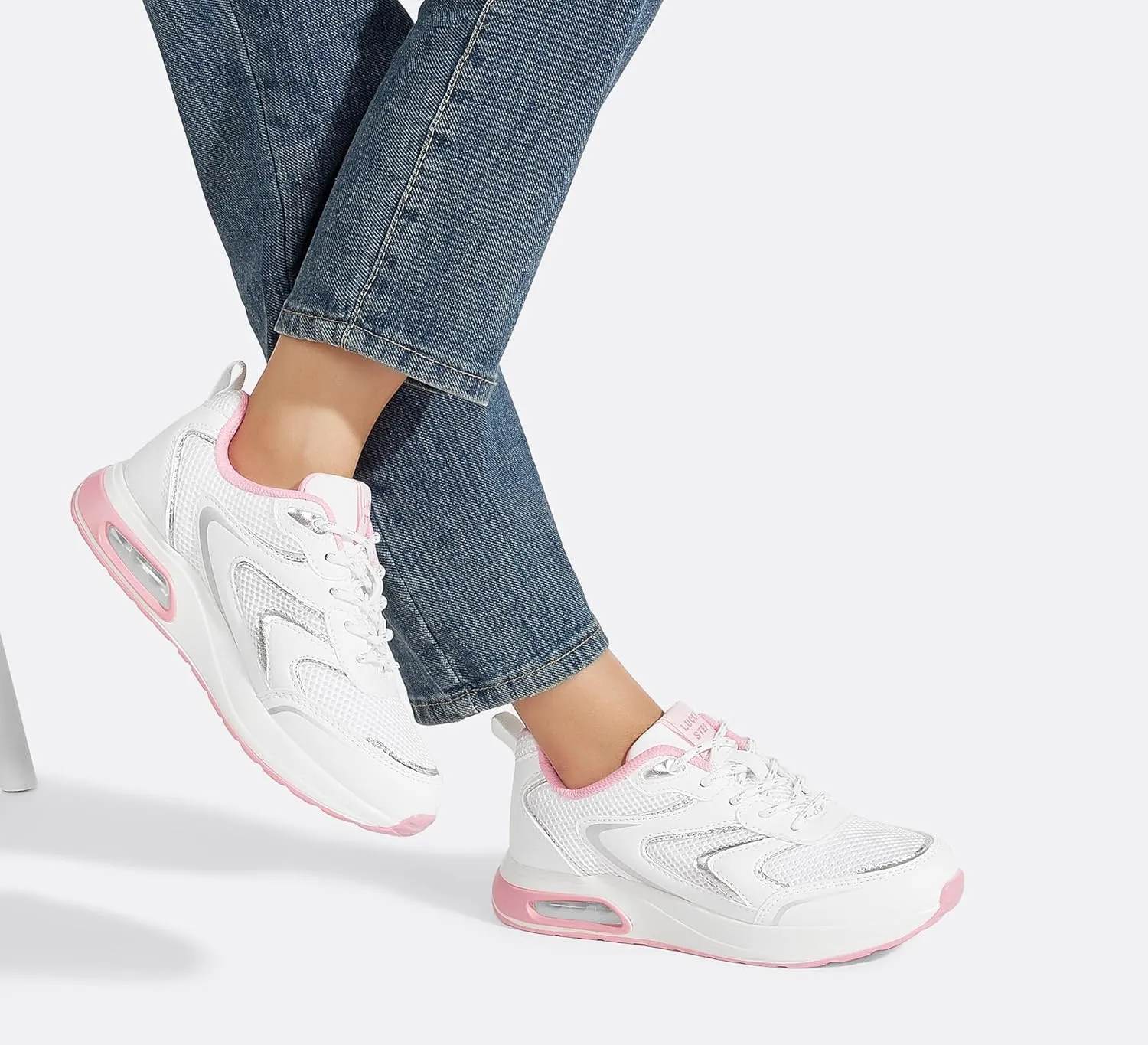 LUCKY STEP Women's Air Cushion Sneakers Rhinestone Fashion Running Gym Jogging Casual Sparkly Arch Support Walking Shoes